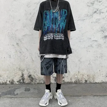 Jaunu 2022 Vīriešu t-krekls Goth hip-hop tumši drukāt īsām piedurknēm T-krekls Harajuku retro high street sievietēm zaudēt visas spēles Lielajam augšu