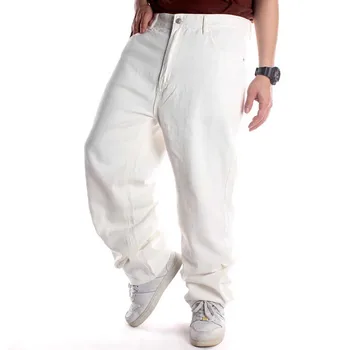 Jauno Modes Baltās Krāsas Džinsi Vīriešu Ikdienas Taisni Zaudēt Baggy Džinsa Bikses Deju Streetwear Hiphop Harēma Džinsi Plus Izmēru Apģērbu
