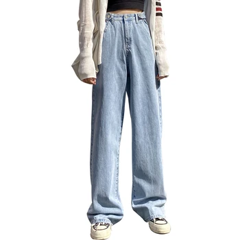 2021NEW Sieviete Džinsi ar Augstu Jostas Drēbes Plaša Kāju Džinsa Apģērbu Zilā Streetwear Vintage Kvalitāte Ir 2021. Modes Harajuku Taisni