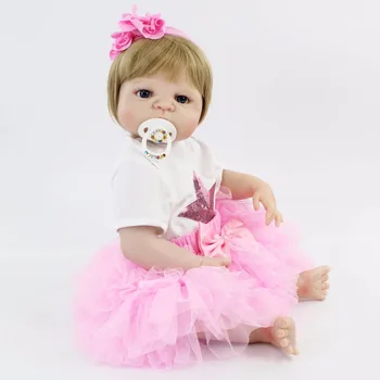 55cm Pilna Silikona Atdzimis Bērnu Lelle Rotaļlietu Blondīne Princese Toddler Bērnu Izaugsmei, Partneris, Meitene Bonecas Dzīvs Bebe Dzimšanas dienas Dāvana