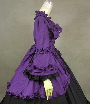 Klasiskās Purpura un Melnā Gothic Viktorijas Puse Kleita Kostīmu 18. Gadsimta Mežģīnes Ruffles Loku Skatuves Šovs laikā Kleitu balles Kleitas