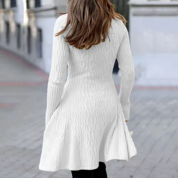 Augstu Uzrullētu Apkakli Džemperis Kleita Sievietēm Ziemā Silts Slim Fit Balts Vestido Elastīgs Rudens Garām Piedurknēm Vērpjot Trikotāžas Kleitas