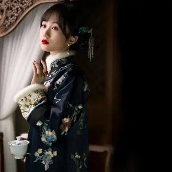 Ir 2021. ķīnas traditonal drēbes retro hanfu drēbes, ziemas dzīvoklis izgriezt kokvilnas klipu uzlabota cheongsam kleita vintage austrumu qipao