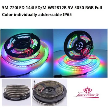 5M/Rolls 720LED 144LED M WS2812B 5V 5050 RGB krāsās, individuāli adresējama IP65