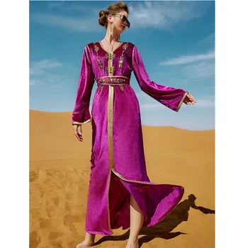 Luksusa Puse Vakarkleita Sieviešu Maxi Kleitas Samts Rhinestone Musulmaņu Abayas Arābu Islāma Drēbes Ramadāna Jilbab Drēbes Marokas
