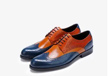 Brogue kurpes vīriešiem samaisa krāsa dabiskās ādas, mežģīnes up smart casual kurpes raibs cirsts brogue vintage tumši zils brūns mokasīni