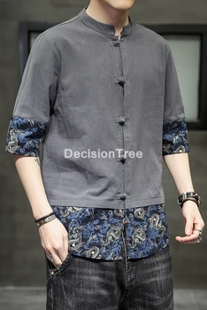 Ir 2021. austrumu apģērbs vīriešu tops austrumu krekli vīriešiem hanfu blūze cheongsam veļa vintage stila apģērbu ķīnas tang krekls