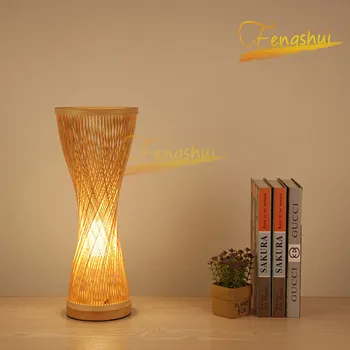Jauna, Ķīniešu stila LED Bambusa Galda Lampas Modernās Retro Rokām austi Galda Dekorēšana Lampas Studiju Gultas, Guļamistabas Dzīvojamā Istaba Lampas