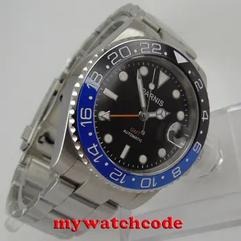 40mm Parnis black dial Safīra stikls GMT datuma logs, automātiska mens watch P877