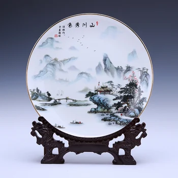 Jingdezhen Keramikas Karājas Plāksne Apdares Plāksnes Apzeltīts Griezīgs Smalku Kaulu Porcelāna Plāksni Mūsdienu Jaunu Ķīniešu Dzīves Telpu Dekorēšana