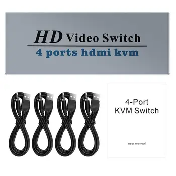4 1 Out HDMI-saderīgam KVM Switch Box Slēdzi, 4 Porti, 2 Datoriem Koplietot Tastatūru, Peli Un 4k 30Hz HD Monitor