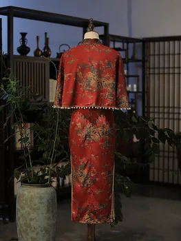Jaunais Ķīnas valsts cheongsam kleita sarkanā Tang uzvalks bija plānas un modes retro ilgi cheongsam kleita S-4XL izmērs