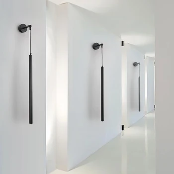 JAUNO Ziemeļu LED sienas apgaismojuma radošas personības, guļamistabas gultas cilindrisku melnā caurule eju koridorā ilgi sloksnes sienas lampas