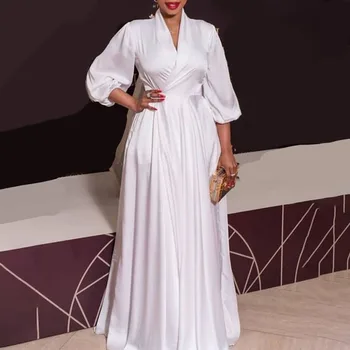 Plus Lieluma Balto Kleitu Elegants Ilgi Gadījuma Darbā Sieviete Valkā Apģērbu Rudens Ziemas Sieviešu vienkrāsainu Liels Izmēros L-3XL Sieviešu Dresse