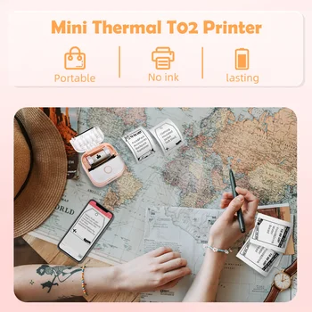 Portatīvie printeri phomemo T02 kabatas siltuma printera drukas 53mm bezvadu printeri, kas ir saderīgs ar Bluetooth