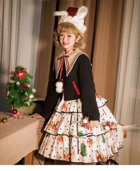 Japāņu kawaii meitene ikdienas sweet lolita kleita vintage gudrs bowknot drukāšanas augsta vidukļa kawaii kleita loli cos gothic lolita jsk