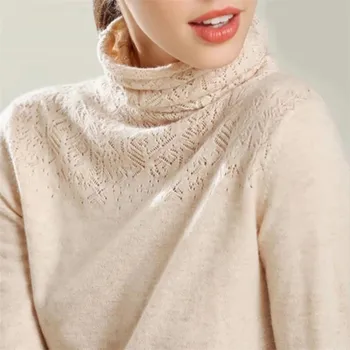 2020 Jaunas Ziemas Dāma Augstu Uzrullētu Apkakli Džemperi Modes Cietā Dobi No Puloveri, Džemperi Sieviešu Gadījuma Garām Piedurknēm Adīts Džemperis