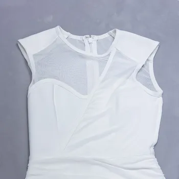 Vasarā Sievietēm Ruched Pārsējs Kleita Baltā Acs Savārstījums Bez Piedurknēm Nelegālo Mini Vestidos Redzēt Cauri Pusei Sexy Kleitas 2021