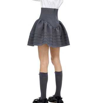 Skrejceļa Jūra Zīmolu Modes Balli Svārki Ar Augstu Jostas Minimālisma Tīru Krāsu-Line Kroku Mini Svārki Cute Princese Burbulis Drēbes