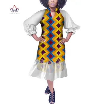 Aplikācijas Dzijas ar garām Piedurknēm Kleitas Bazin Riche Āfrikas Kleitas Sievietēm Dashiki Vakara Kleitas Sievietēm Āfrikas Apģērbu WY4053