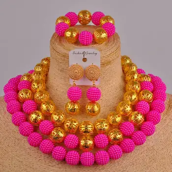 Fuksijas rozā kostīms kaklarota āfrikas krelles, rotu komplekts imitētu pērle nigērijas kāzu set FZZ65