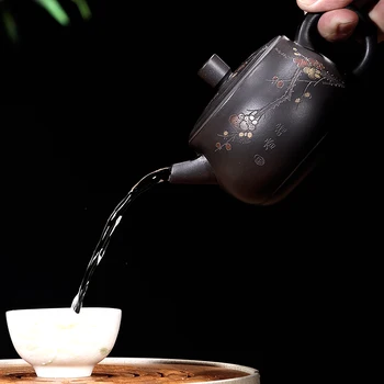 Nekustamā yixing zisha tējas katlā sākotnējās rūdas melnā māla pods roku atzīmēti pot tējas 300ml Ķīnas JingLan tējas katlā, kas noteikts Ķīnas jaunas