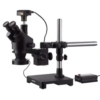 7X-45X Black Trinokulara Stereo Tālummaiņas Mikroskopa uz Vienu Roku Boom Stand ar lieljaudas 80-LED Ring Light & 14MP USB2.0 Digitālās