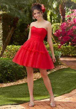 Ir 2021. Vasaras Mini Ruched Tilla Homecoming Kleitas Sarkanas Mežģīņu Meitenes Pusi Strapless Kleita vestidos de fiesta WH9998
