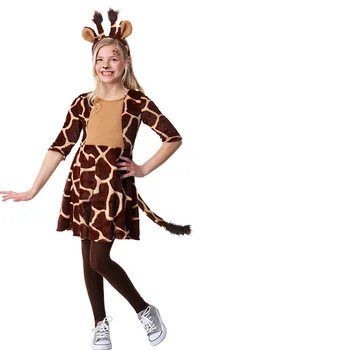 Cute Meitene Žirafe Kleita Karikatūra Dzīvnieku Veiktspējas Kostīms, kas noteikts Bērniem Halloween Kostīmi Meitenes Ziemassvētku Kleitas ar Asti