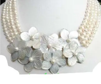 BEZMAKSAS PIEGĀDE KARSTĀ pārdot jauns Stils >>>>Rotaslietas 4row White pearl ziedu shell Kaklarota