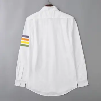 Ir 2021. Modes Zīmola Krekli Vīriešu Slim White Multicolor Piedurknēm Ikdienas Krekls Savukārt Apkakle Oxford Cietā Vīriešu Apģērbs