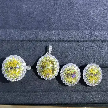 Modes ovālas dimanta Samazināt Dzelteno 9.0 karātu augsta oglekļa dimants, kas D 925 sudrabs, plakēti ar platīnu šarmu kāzu dāvanu