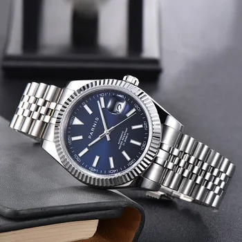 Parnis Blue Dial, Automātisko, Mehāniskās Pulksteņi Vīriešu Kalendāra Vīriešu Skatīties reloj automatico de hombre ievārījums tangan pria 