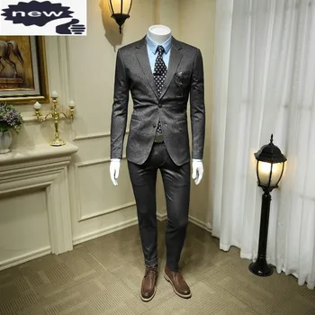 Vīriešu Formālas Biznesa Svītrainām Divas Gabals Kāzu uzvalki Līgavainis Uzvalku Slim Fit Bleizeri Taisni Uzvalku Bikses Biroja Classic Komplekti
