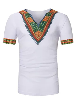 Vīriešu Hipster Īsām Piedurknēm, V veida Kakla T Krekls Jauki Modes Jauno Āfrikas Dashiki T-krekls Vīriešiem Tradicionālo Cilšu Etniskās Topi, t-veida Krekli