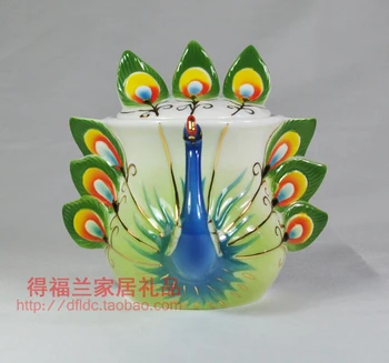 9 Gabals Porcelāna Emalju Pāvs Kafijas Iestatīt Augstākā Eiropas Stila Kaula porcelāna tējas komplekts par Jaunā Gada dāvanu
