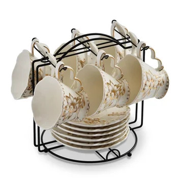 Kaula porcelāna Kafijas Tasi Šķīvītis Karoti Komplekts ar Turētāju Eiropas Stila Handpainted Keramikas Mežģīnes Kafijas Komplekts Luksusa Tējas Tases 200ml