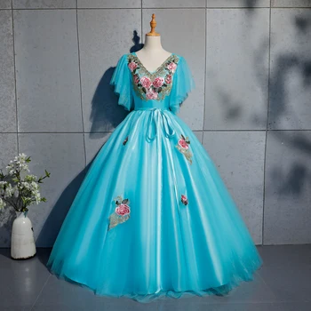 Ezers zils tauriņš piedurknēm izšuvumi bumbu kleita Viduslaiku, Renesanses Kleita karaliene cos Viktorijas kleita /Antoinette/ Belle bumbu