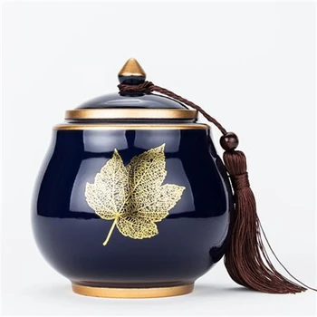 12x14.5cm Maple Leaf Modelis Keramikas Tējas Caddy neaustu Segtu Mitruma izturīgs Noslēgtā Tējas Caddy Lielu Tējas Burkas Mājas Rotājumi