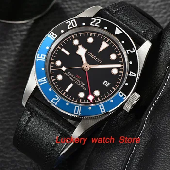 41mm Corgeut GMT vīriešu skatīties black dial gaismas rotējošas Bezel safīra stikla Automātiskā kustības rokas pulksteni-CA24