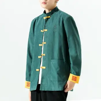 Rudens Ziemas Plīša Tang Uzvalks Jaka Tradicionālo Hanfu Blūze, Krekls Samta Tchinese Apģērbi Vīriešiem Plus Lieluma Kung Fu Vienotu