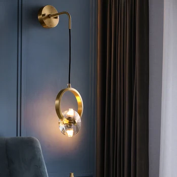 Nordic light luksusa dzīvojamās istabas sienas fona gaismas vienkāršu vara guļamistabas gultas kristāla sienas lampas