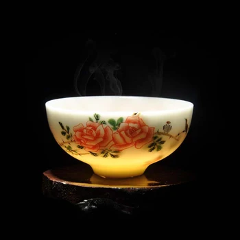 Jingdezhen balta porcelāna bļoda kungfu tējas komplekts tējas tase Master Cup plānas augļa tīrs roku darbs iekšējā un ārējā modeļiem