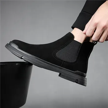 Anglijas dizainera vīriešu modes chelsea zābaki melnā govs ādas kurpes tendence skaists platforma boot kovboju potītes botas chaussure