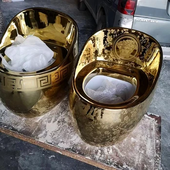 Eiropas luksusa kārta santehnika tankless zelta keramikas siphonic viens gabals uz grīdas novietotā tualete vannas istaba