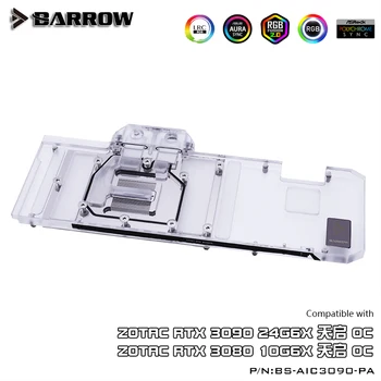 Barrow 3090 3080 GPU Ūdens Bloks ZOTAC RTX 3090/3080 TK OC, Pilnībā Segtu Vara Radiatori, 5V A-RGB BS-AIC3090-PA