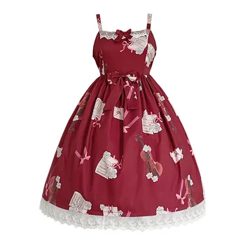 Ziemassvētku Dizaina jaunas sarkanās Lolita svārki piederumi jauki drukāt mūzikas balss ar garām piedurknēm kleita