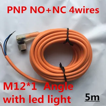 5GAB 5m kabeli M12* 1PNP NAV+NC 4 vadi /pins Sieviete leņķis sieviešu plug sensors savienotājs sieviešu linker pāris ar led gaismas