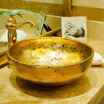 Jingdezhen puses maded zelta krāsu, keramikas, porcelāna mākslas vannas istabas izlietnes