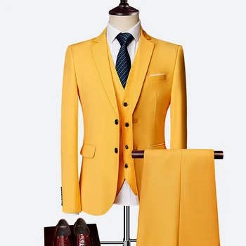Vīriešu Biznesa Ikdienas Tērps Trīs gabals Uzvalku ar Divām Pogām Vīrs Uzvalku, Slim Fit